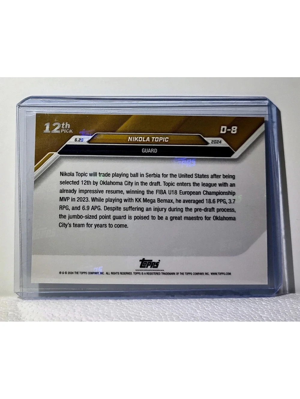 Nikola Topic 2024 Topps Now NBA #D-8 Draft Night Rookie Card OC Thunder